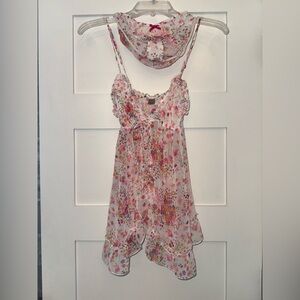 Victoria's Secret Small Pink Floral Chiffon Lingerie Sheer Camisole Panties Set